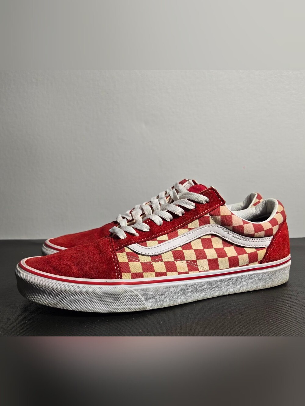 RARE VANS Old Skool Checkerboard Flag  Men's 12 Skateboarding Shoe BMX Red White
